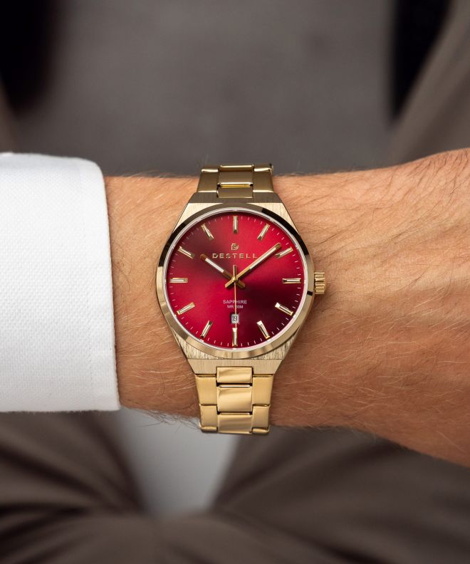 Zegarek męski DESTELL Aries Red Gold Steel Sapphire