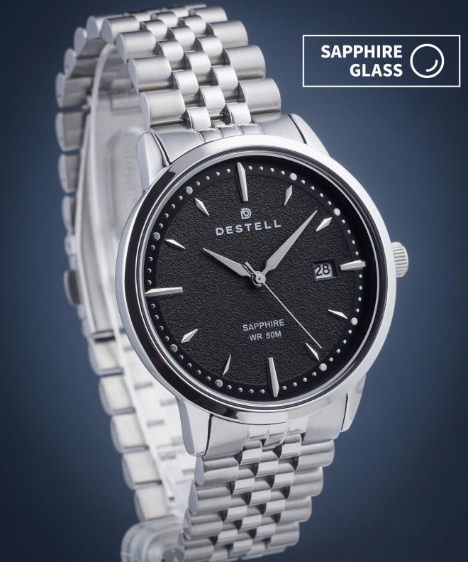 Zegarek męski DESTELL Pictor Black Silver Steel Sapphire PT405-15-205J
