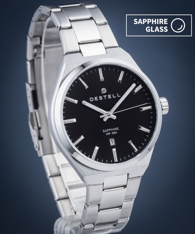 Zegarek męski DESTELL Aries Black Silver Steel Sapphire AR405-15-205S