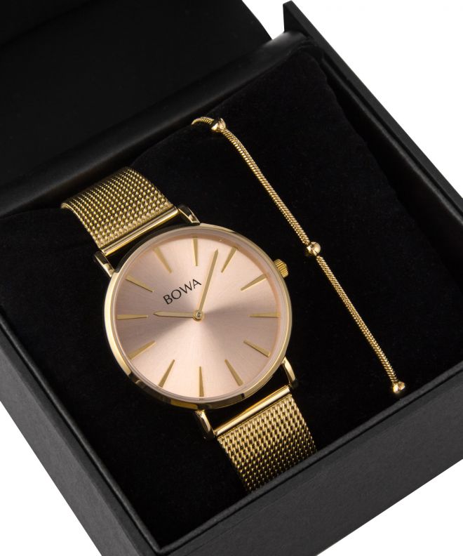 BOWA New York Pink-Gold Mesh 38 Gift Set (zegarek + bransoletka) NY384-74-184M-419-04