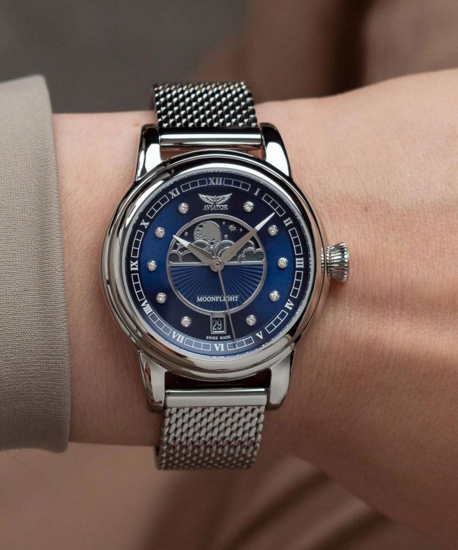 Zegarek damski Aviator Douglas Moonflight Blue Diamonds Limited Edition V.1.33.0.379.5