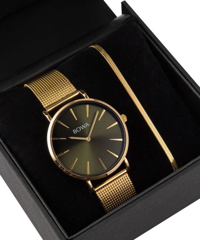 BOWA New York Green-Gold Mesh 38 Gift Set (zegarek + bransoletka) NY384-04-184M-419-03