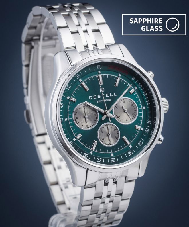 Zegarek męski DESTELL Circinus Green Silver Steel Chronograph Sapphire CR415-05-205J
