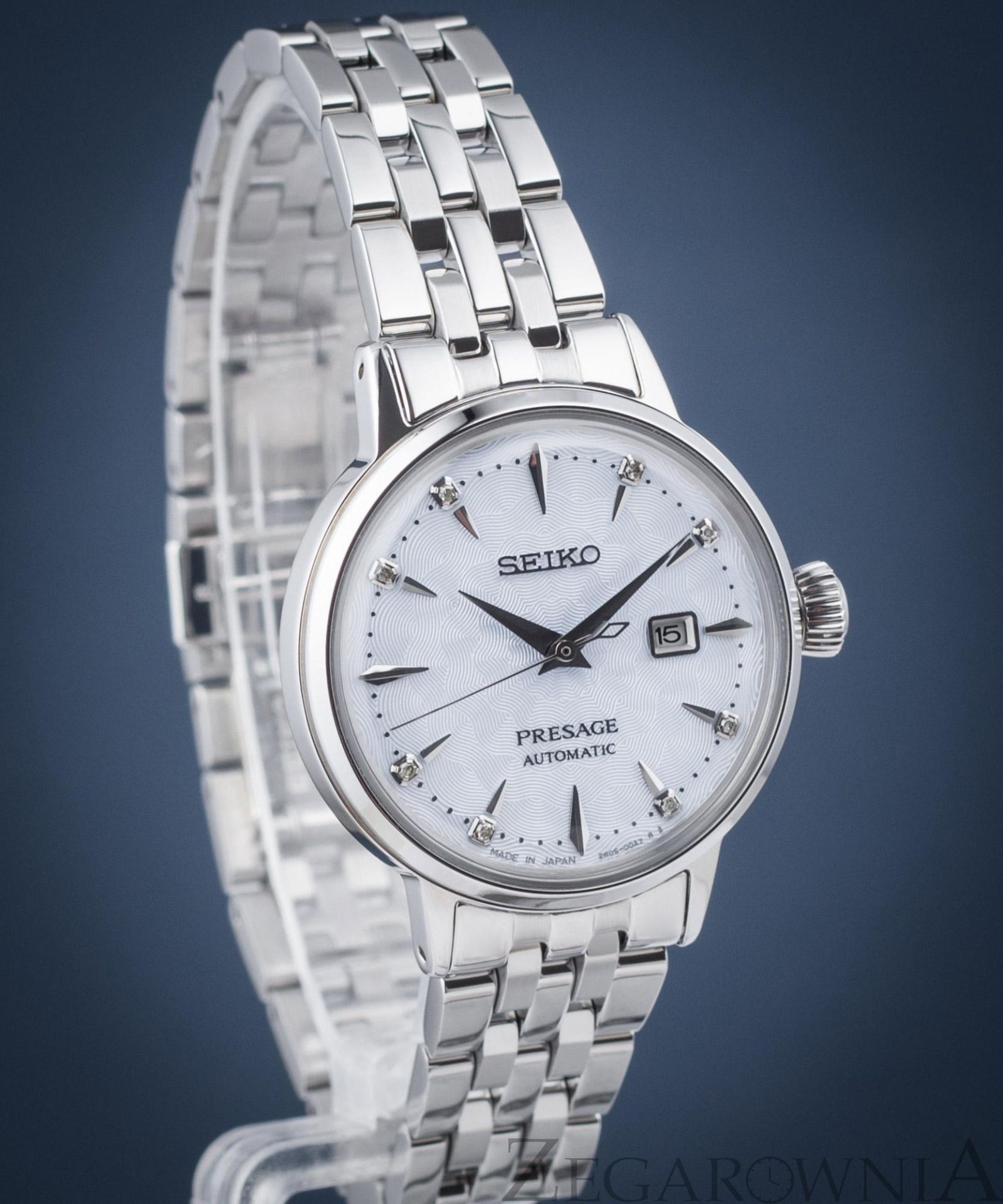 Seiko Presage Cocktail Time Automatic Diamonds White Dial Two Tone Steel Strap Watch for Women - SRE010J1