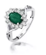 Pierścionek Bonore z białego złota próby 585 ze szmaragdem 0,8 ct