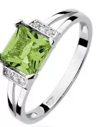 Pierścionek Bonore z białego złota próby 585 z oliwinem 1,1 ct