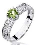 Pierścionek Bonore z białego złota próby 585 z oliwinem 0,5 ct