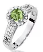 Pierścionek Bonore z białego złota próby 585 z oliwinem 0,6 ct