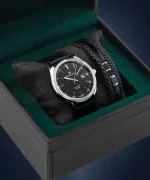 Zegarek męski DESTELL Loup Black Silver Leather Sapphire Gift Set