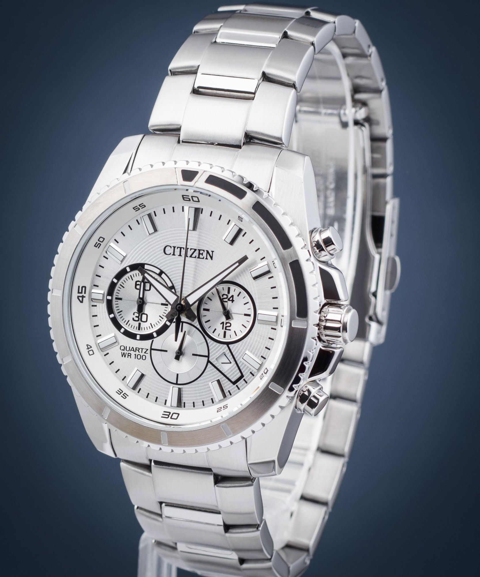 Orologio Uomo Citizen Eco-Drive AN8200-50A | Cronografo Al Quarzo Con Cinturino Acciaio | Quadrante Argento 42 Mm | 10 Bar