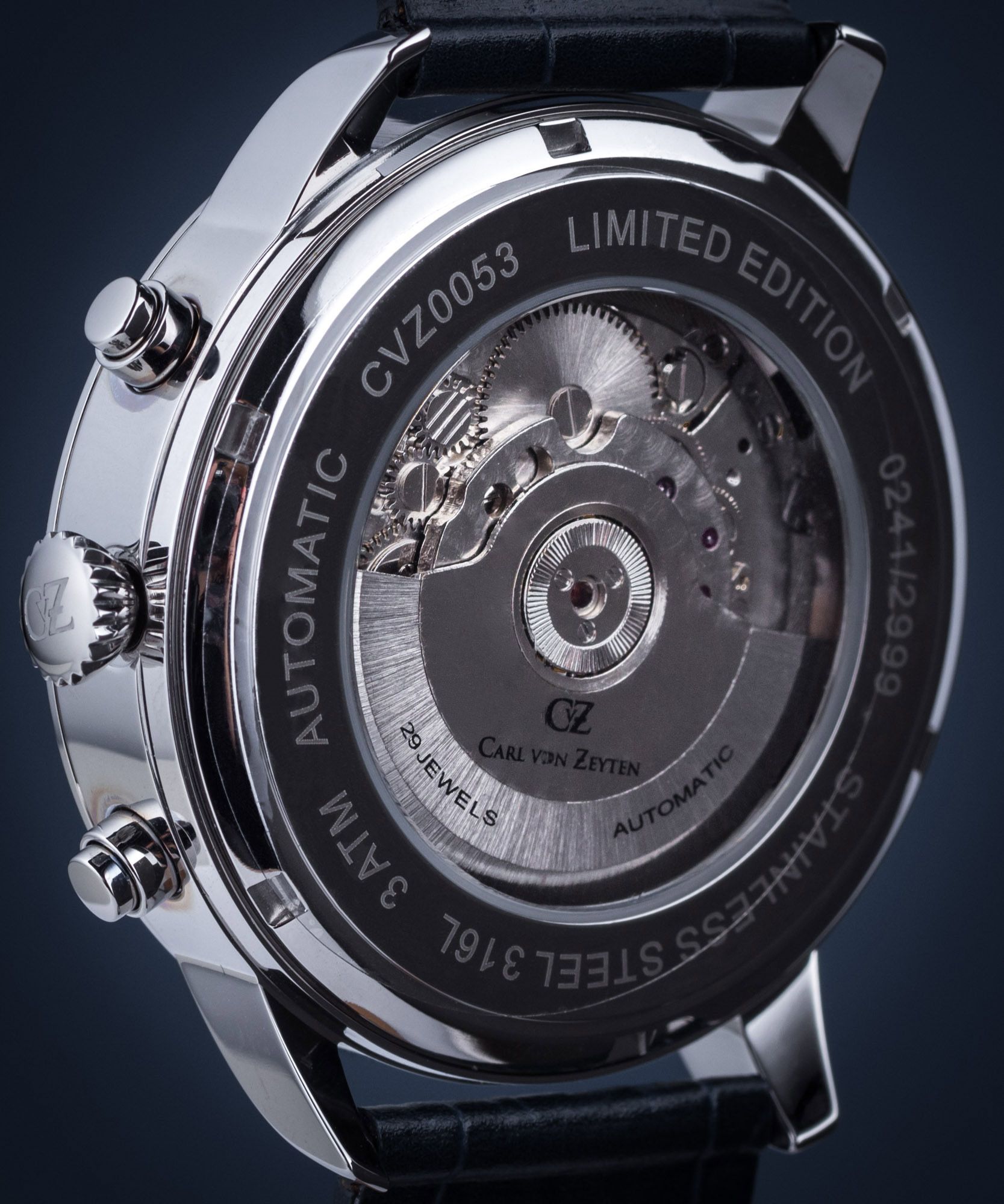 Carl Von Zeyten CvZ0032WH Orologio Automatico Uomo Neuschwanstein – Cassa 44mm Quadrante Bianco E Cinturino Pelle Nera