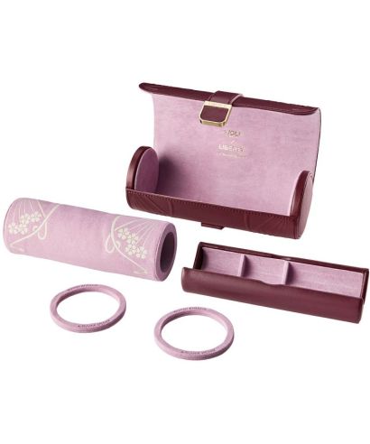 Etui podróżne Wolf x Liberty Ianthe Burgundy Triple na 3 zegarki z kapsułą na biżuterię