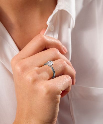 Pierścionek Bonore z białego złota próby 585 z diamentem 1 ct