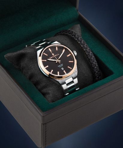 Zegarek męski DESTELL Aries Black Silver Steel Sapphire Gift Set