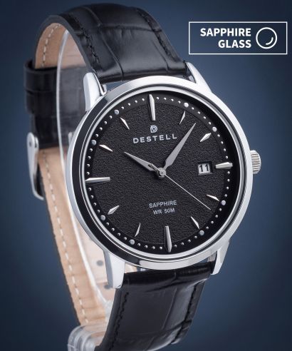 Zegarek męski DESTELL Pictor Black Silver Leather Sapphire