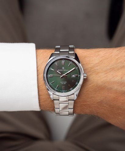 Zegarek męski DESTELL Loup Green Silver Steel Sapphire Gift Set