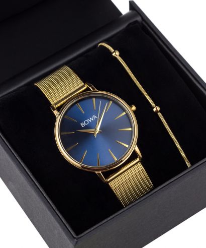Zegarek damski BOWA Praha Navy Blue-Gold Mesh 38 Gift Set