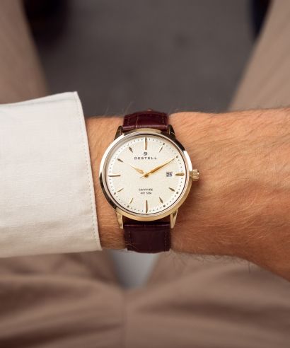 Zegarek męski DESTELL Pictor Gold Brown Leather Sapphire