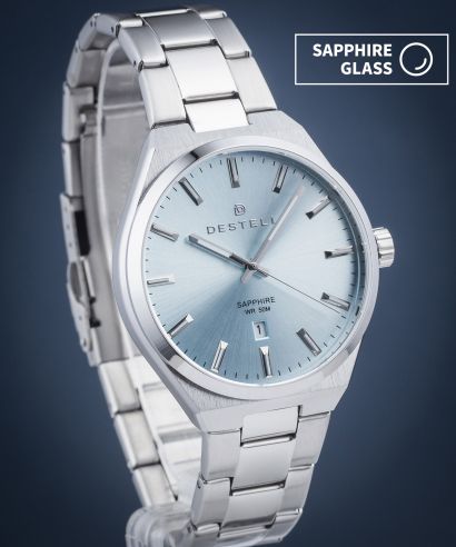 Zegarek męski DESTELL Aries Ice Blue Silver Steel Sapphire
