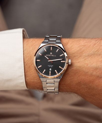 Zegarek męski DESTELL Aries Black Silver Steel Sapphire