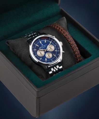Zegarek męski DESTELL Circinus Blue Silver Steel Chronograph Sapphire Gift Set