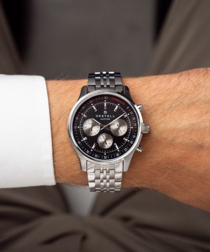 Zegarek męski DESTELL Circinus Black Silver Steel Chronograph Sapphire Gift Set