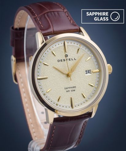 Zegarek męski DESTELL Pictor Gold Brown Leather Sapphire