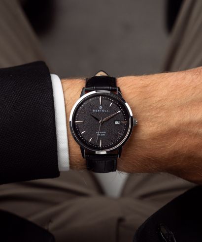 Zegarek męski DESTELL Pictor Black Silver Leather Sapphire