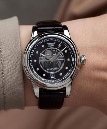 Zegarek damski Aviator Douglas Moonflight Black Diamonds Limited Edition