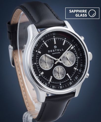 Zegarek męski DESTELL Circinus Black Silver Leather Chronograph Sapphire