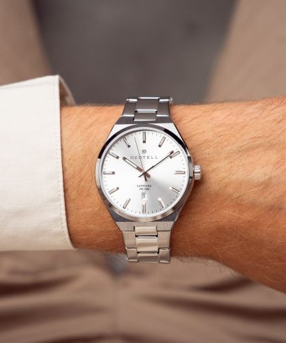 Zegarek męski DESTELL Aries Full Silver Steel Sapphire