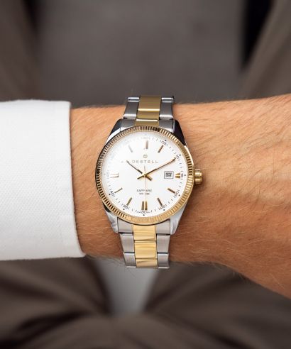 Zegarek męski DESTELL Loup White Silver-Gold Steel Sapphire