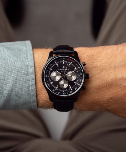 Zegarek męski DESTELL Circinus Full Black Leather Chronograph Sapphire Gift Set