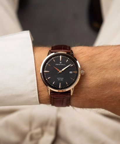 Zegarek męski DESTELL Pictor Black Rose Gold Brown Leather Sapphire