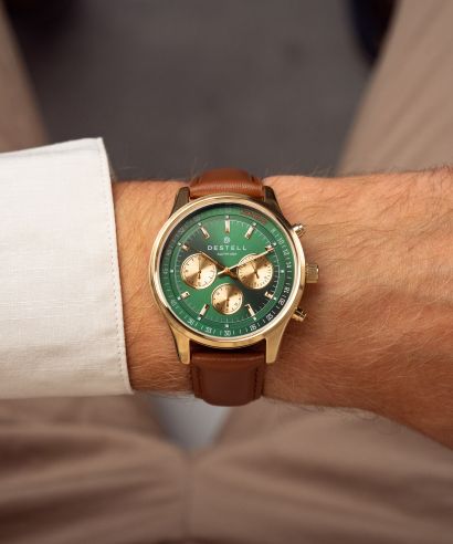 Zegarek męski DESTELL Circinus Green Gold Brown Leather Chronograph Sapphire