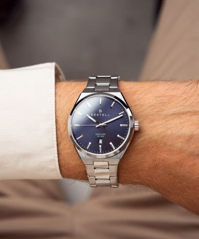 Zegarek męski DESTELL Aries Navy Blue Silver Steel Sapphire Gift Set