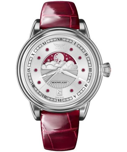 Zegarek damski Aviator Moonflight Gemstone Edition Silver Red Ruby Limited Edition