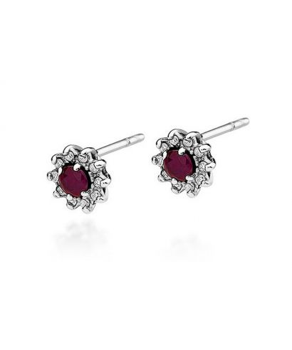 Kolczyki Bonore z białego złota próby 585 z rubinem 0,15 ct