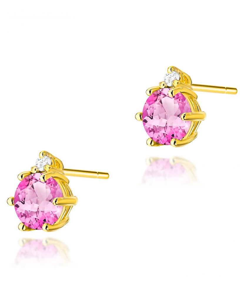 Kolczyki Bonore ze Złota próby 585 z różowym topazem 1,2 ct