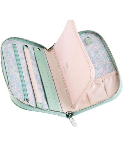 Kosmetyczka podróżna na biżuterię Wolf x Liberty Julia Interior Print Sage zamykna na zamek