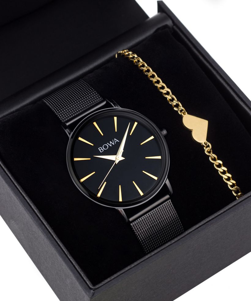 Zegarek damski BOWA Praha Black-Gold Mesh 38 Gift Set