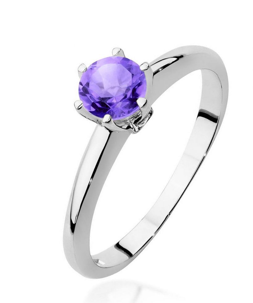 Pierścionek Bonore z białego złota próby 585 z ametystem 0,5 ct