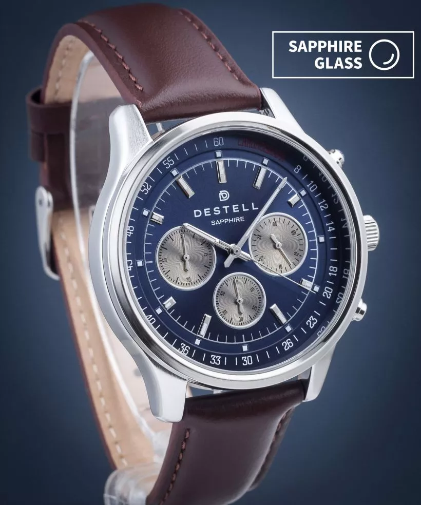 Zegarek męski DESTELL Circinus Blue Silver Brown Leather Chronograph Sapphire