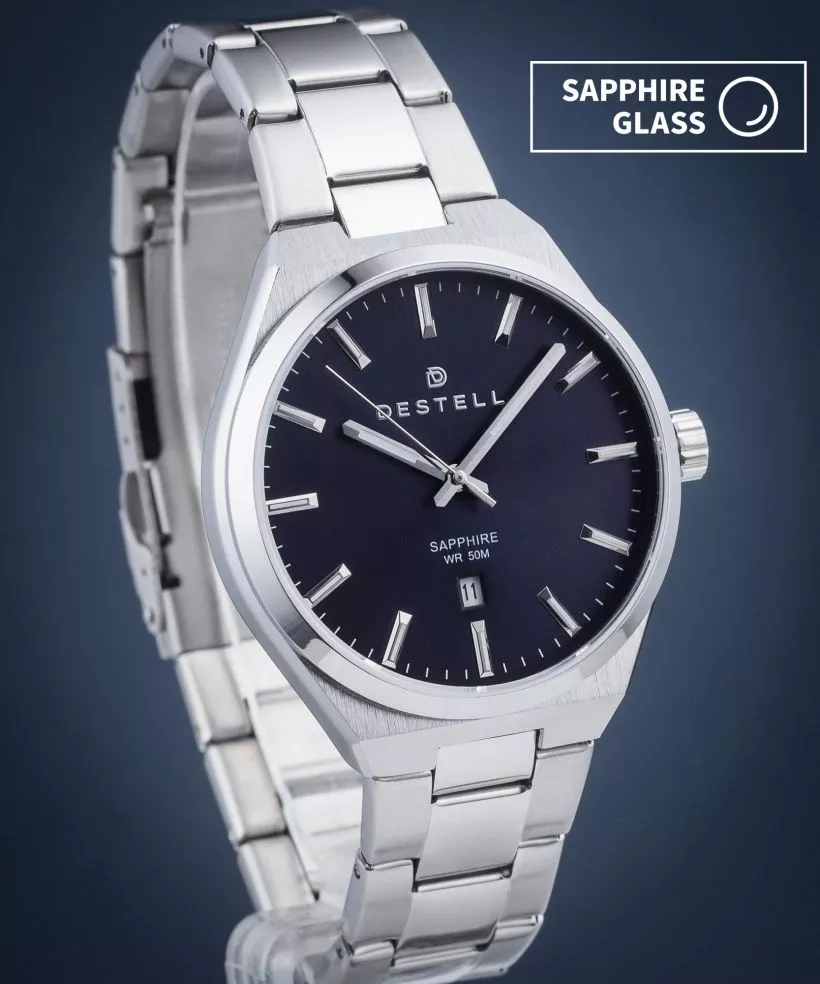 Zegarek męski DESTELL Aries Navy Blue Silver Steel Sapphire