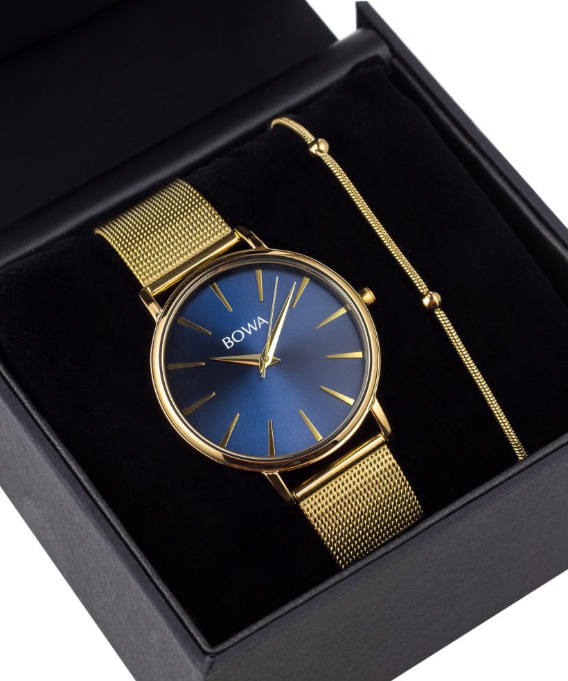 Zegarek damski BOWA Praha Navy Blue-Gold Mesh 38 Gift Set