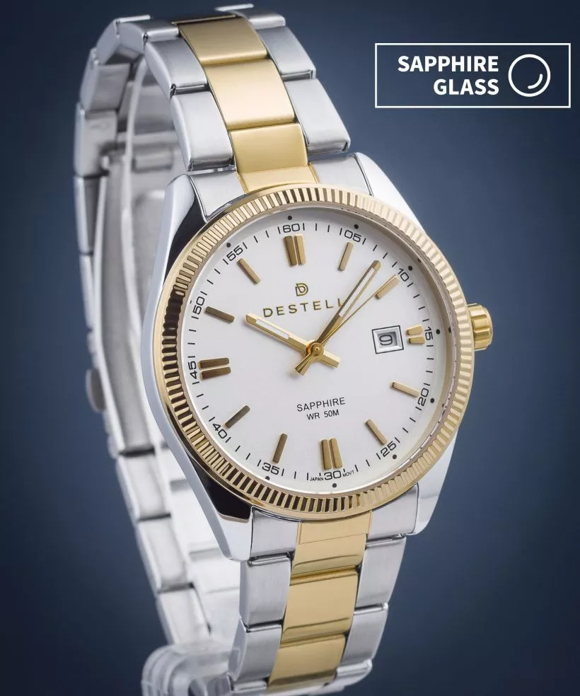 Zegarek męski DESTELL Loup White Silver-Gold Steel Sapphire