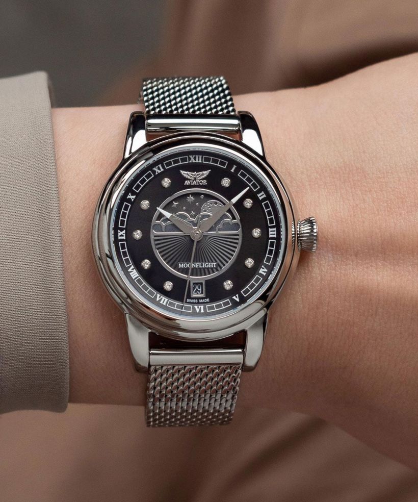 Zegarek damski Aviator Douglas Moonflight Black Diamonds Limited Edition