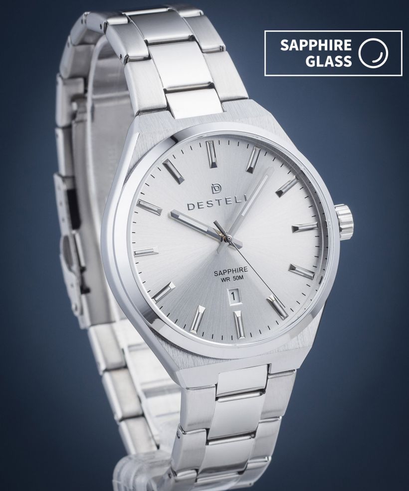Zegarek męski DESTELL Aries Full Silver Steel Sapphire