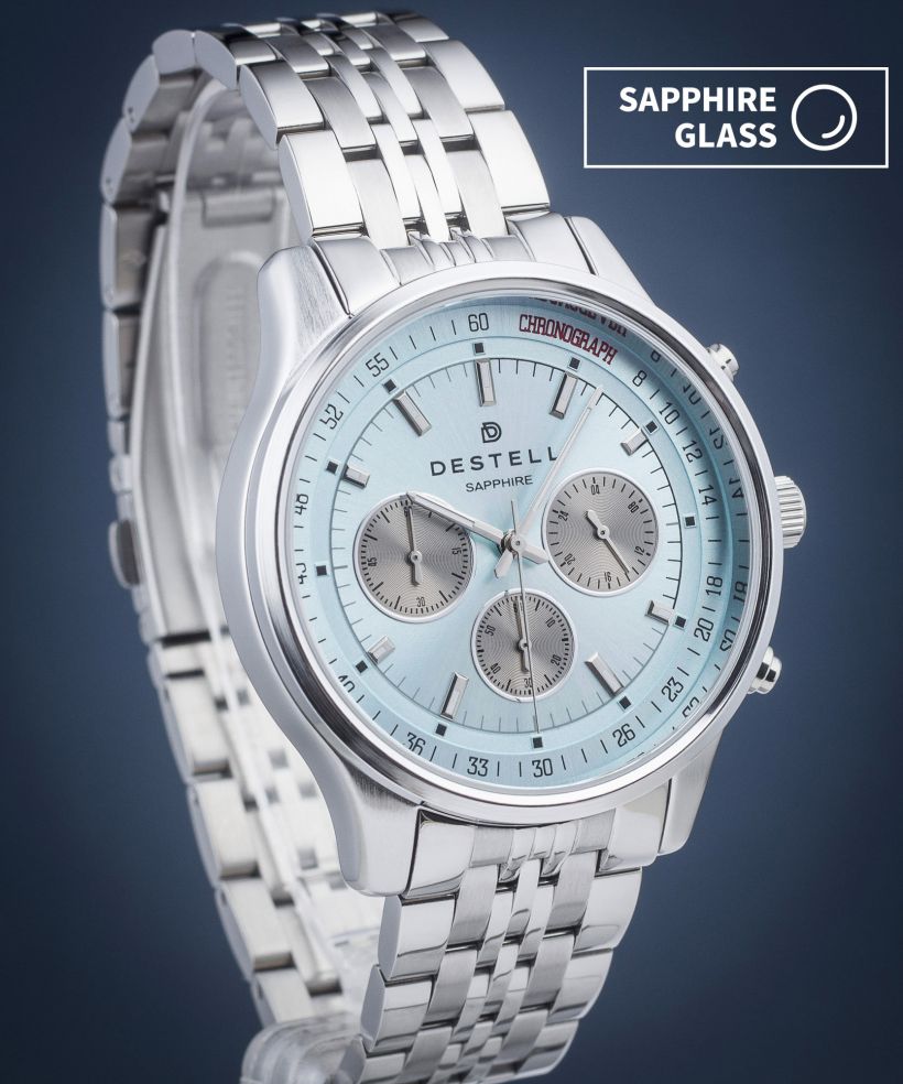 Zegarek męski DESTELL Circinus Ice Blue Silver Steel Chronograph Sapphire
