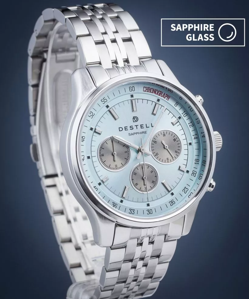 Zegarek męski DESTELL Circinus Ice Blue Silver Steel Chronograph Sapphire